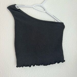 Altar’d State one shoulder ruched black crop top, size M